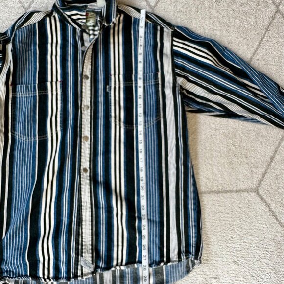 Vintage Levi Strauss Striped Denim Button Front Western Collared Shirt LRG - Picture 6 of 11